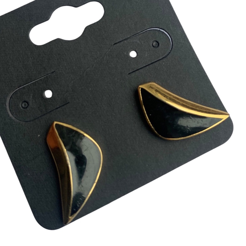Vintage Monet Goldtone Black Enamel Earrings